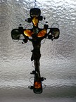 Krzyż  bursztyn, agat cięty 28x14 cm